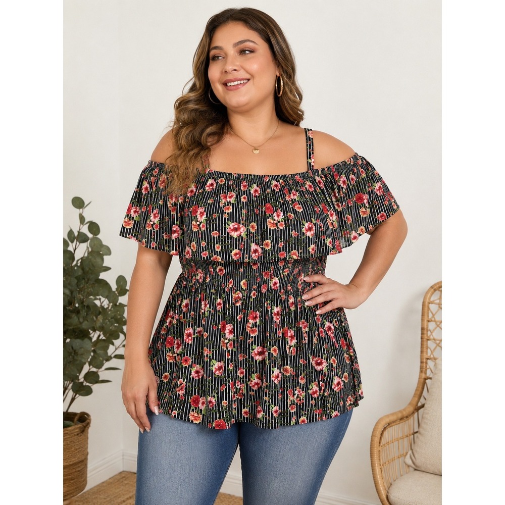 Ivy Rose Off Shoulder Babydoll Blouse 1X Floral Whimsigoth Mesh Floral Boho Chic
